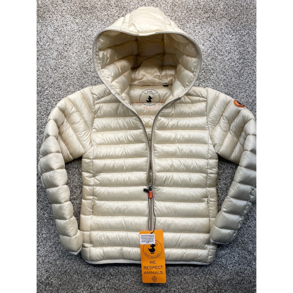 Save The Duck Puffer Jacket Kids 10 Beige NEW J3231G IRIS19 Hooded Quilted